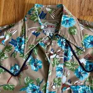 Vintage Bronco brand western hummingbird print shirt size S